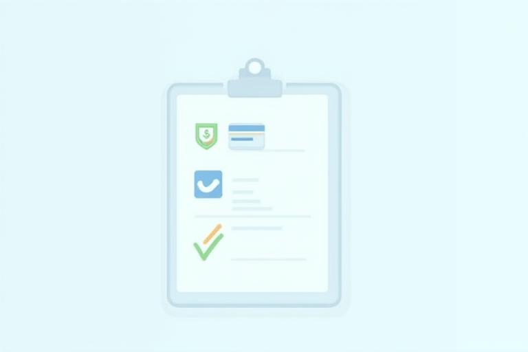 Checklist with document icons, showing ID, bank, and income symbols