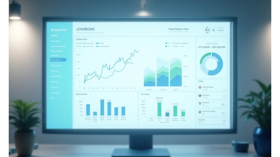 A clean, modern dashboard interface displaying business growth metrics like revenue charts, profit forecasts, and key performance indicators.