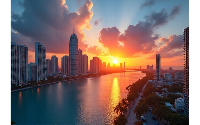 Vibrant Miami skyline at sunset, representing a thriving business community and local support.