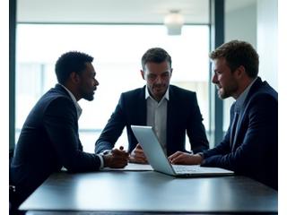 Professionals collaborating in a modern office, representing the consulting and professional services sector.