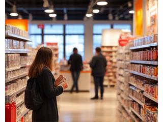 A busy retail store with customers and well-stocked shelves, representing the retail industry.