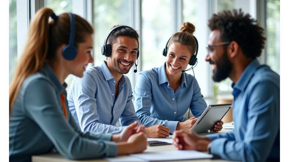 Diverse team showing collaborative spirit in a modern office, representing QuidFlow's accessible customer support.