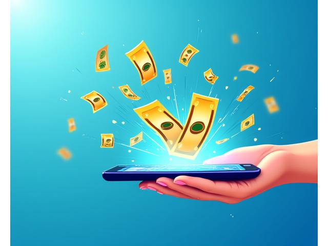 Illustration of money being transferred digitally, with rapid speed lines.