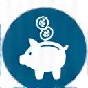 Icon of a piggy bank and coins, for savings tips.