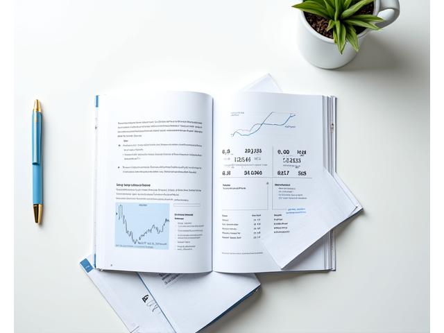 An open textbook with financial charts and a pen, symbolizing comprehensive written financial guides.