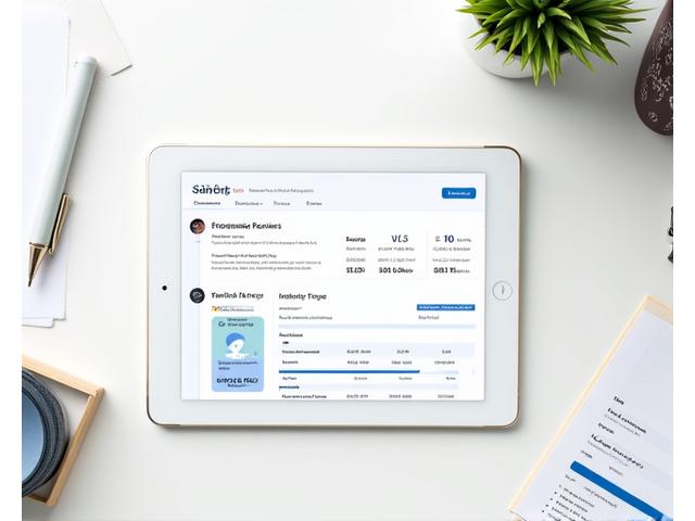 Dashboard on a tablet or laptop displaying financial apps for income tracking, budgeting, and tax preparation, surrounded by office supplies