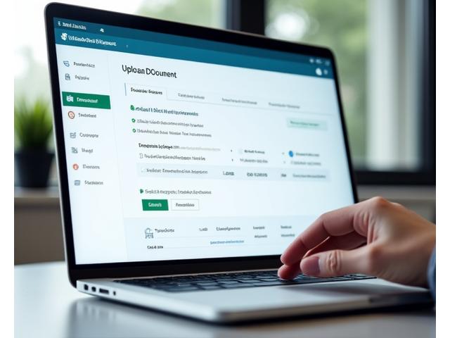 Laptop screen showing a simplified interface for uploading financial documents like bank statements and platform earnings for loan application