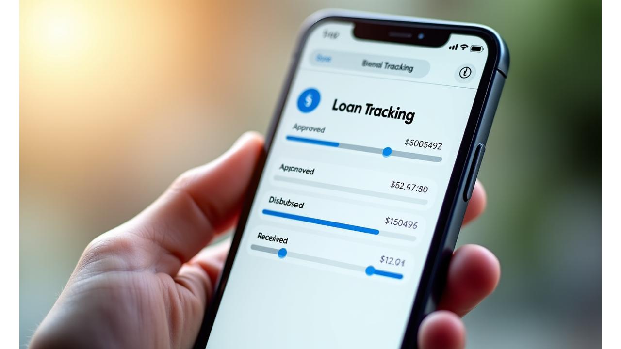 Screenshot of a mobile app interface showing real-time loan tracking with status updates and notifications.
