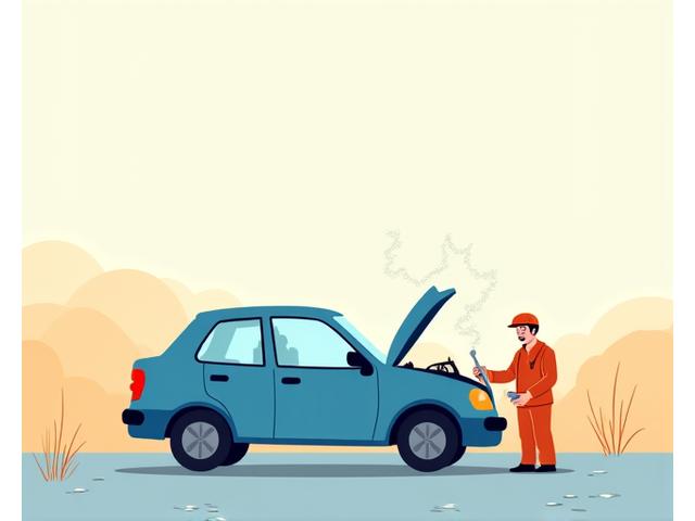 Illustration of a broken-down car with a mechanic, representing vehicle repair needs.
