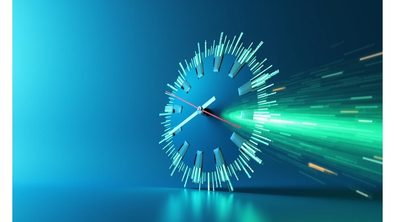A clock with hands moving rapidly, symbolizing same-day efficiency and speed in funding.