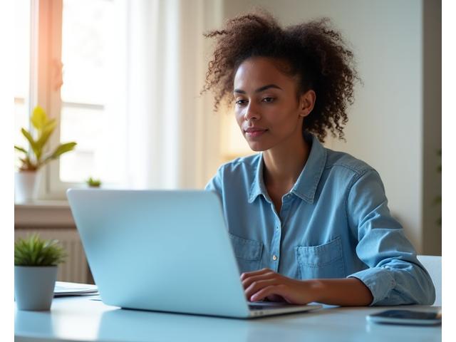 Young adult successfully managing finances with a laptop and smartphone, showcasing financial growth and independence.